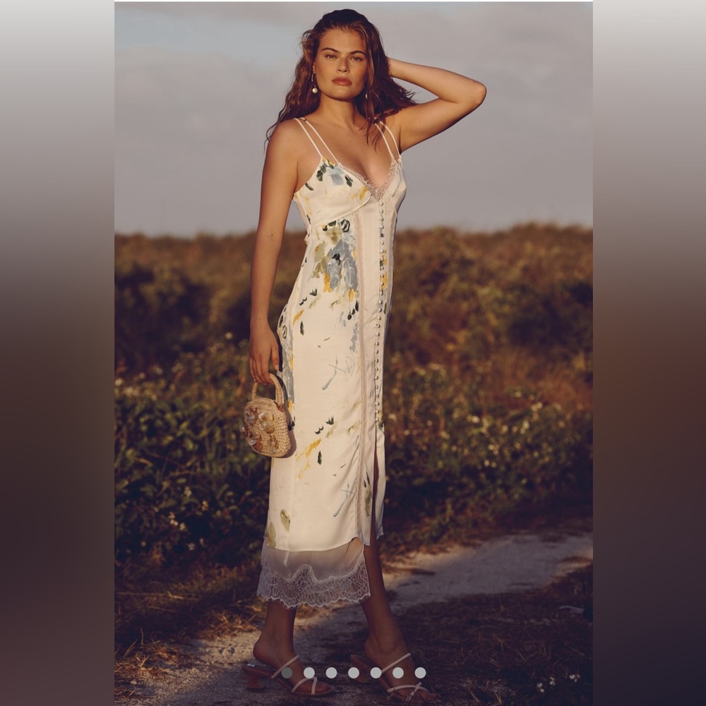 By Anthropologie Lace Button Front Slip Dress